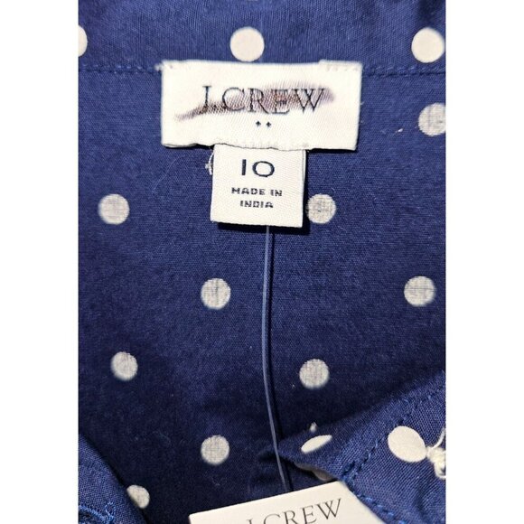 J Crew Short Sleeve Collared Mini Dress Polka Dots Navy Blue White Sz 10 NEW - Picture 6 of 13